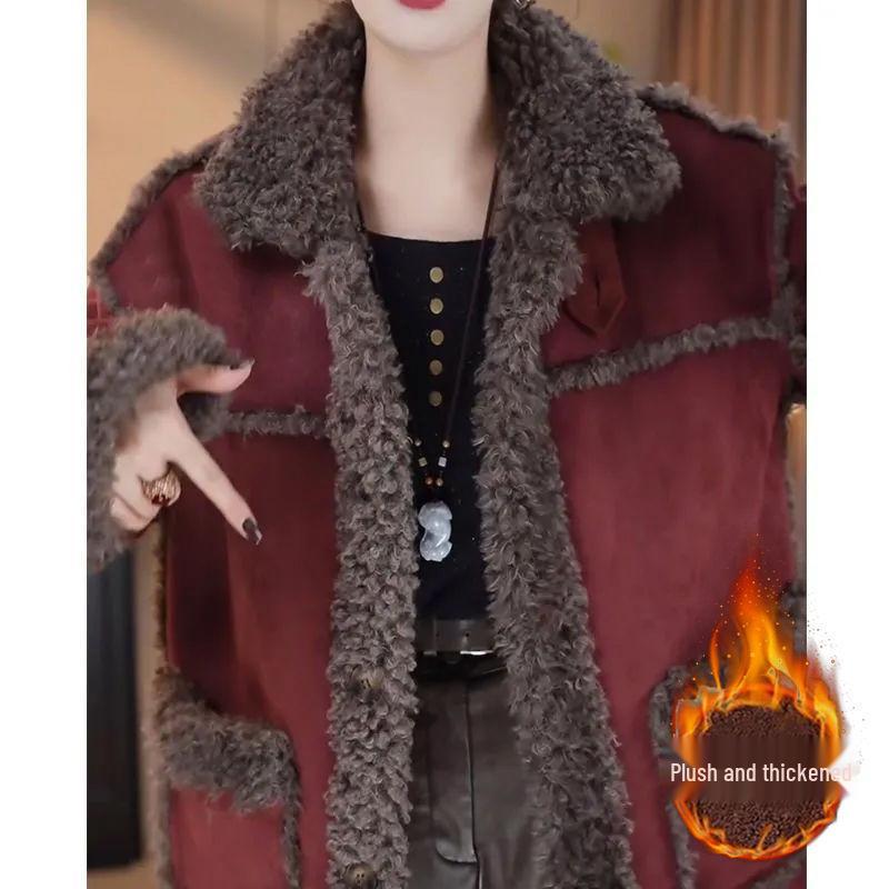 Women's Mid-Length Fleece-Lined Lambswool Jacket - Warm & Stylish for Autumn/Winter