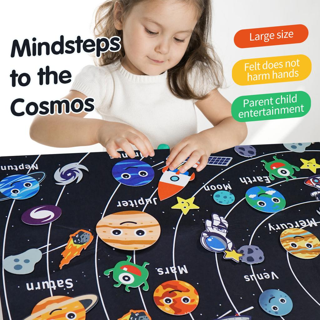 Montessori Space Educational Toy - Solar System Felt Board with Hanging Planets for Storytelling & STEM Learning