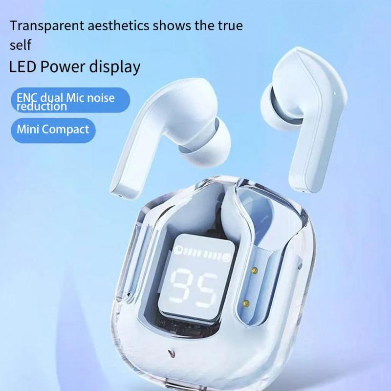 Air31 Bluetooth 5.3 TWS In-Ear Headphones with Transparent Case and Digital Display