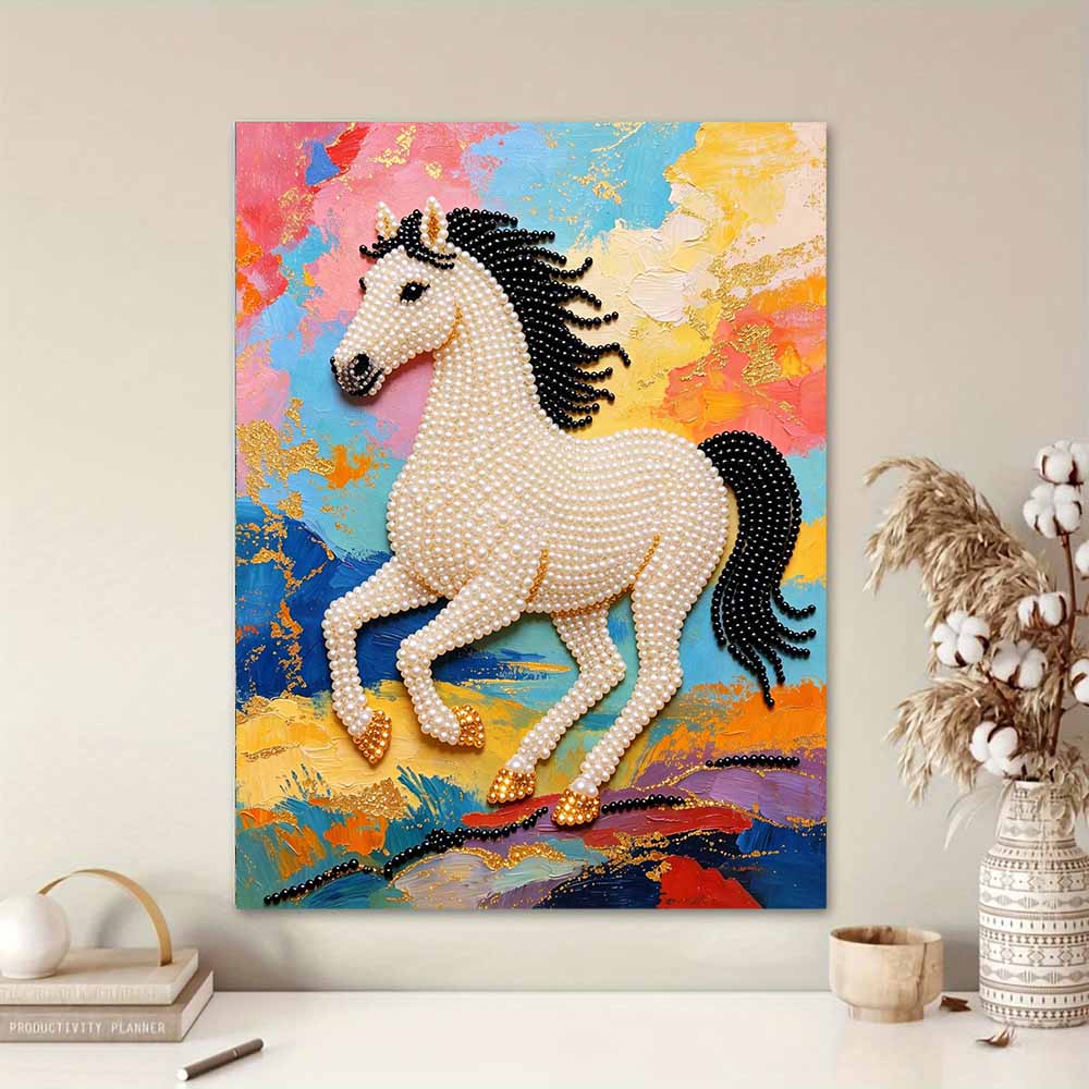 Shiny Pearl Running Horse DIY Painting Creative Bead Art Craft Household Wall Decoration Nice Present For Art Hobbyists Home Decor Ornament
