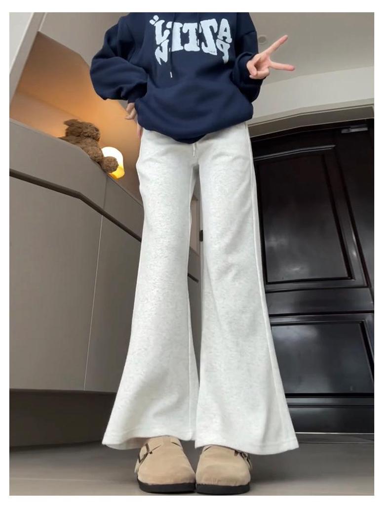 Douyin Women’s Winter Fleece-Lined Micro Flare Sweatpants - 2024 High Waist Slimming Wide Leg Horseshoe Pants
