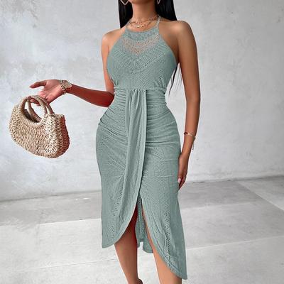 Dámské Maxi Šaty s Hlubokým Výstřihem a Výřezy, Nabrané na Straně s Rozparkem, Bodycon, Letní Párty Šaty