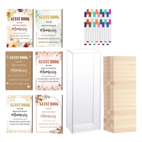 1 Sada Alternativní svatební kniha hostů Dřevěný blok s průhlednou akrylovou krabičkou Pera Znamení Svatba Svatba Předsvatební oslava Party Dekorace na recepci
