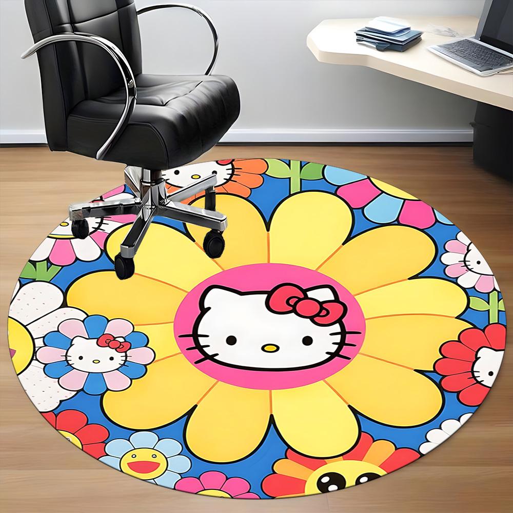 1 Stück Hello Kitty Stuhlteppich für das Büro, rutschfest, weich und bequem, Teppich für Büro, Gaming, leichte runde Bodenmatte