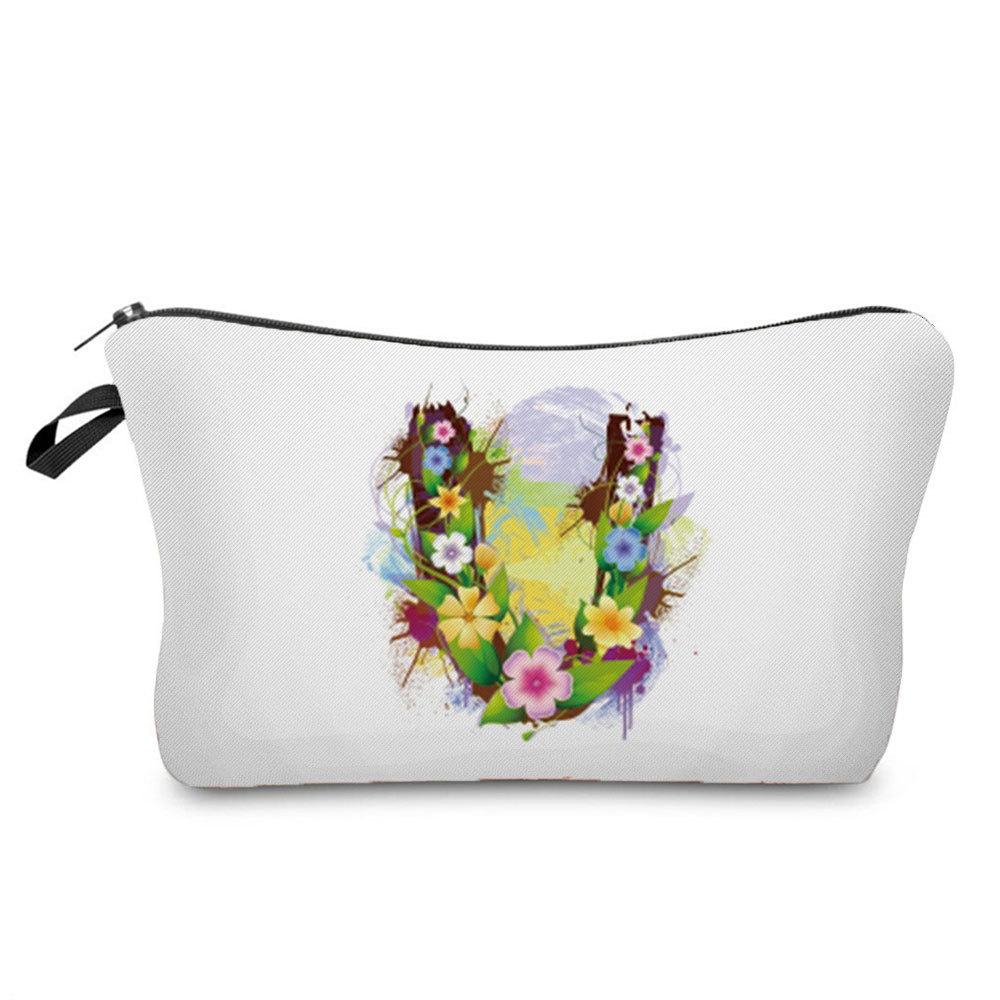 Women Flower Group Letters Print Cosmetic Bag Toiletries Organize Travel Storage Case 6787
