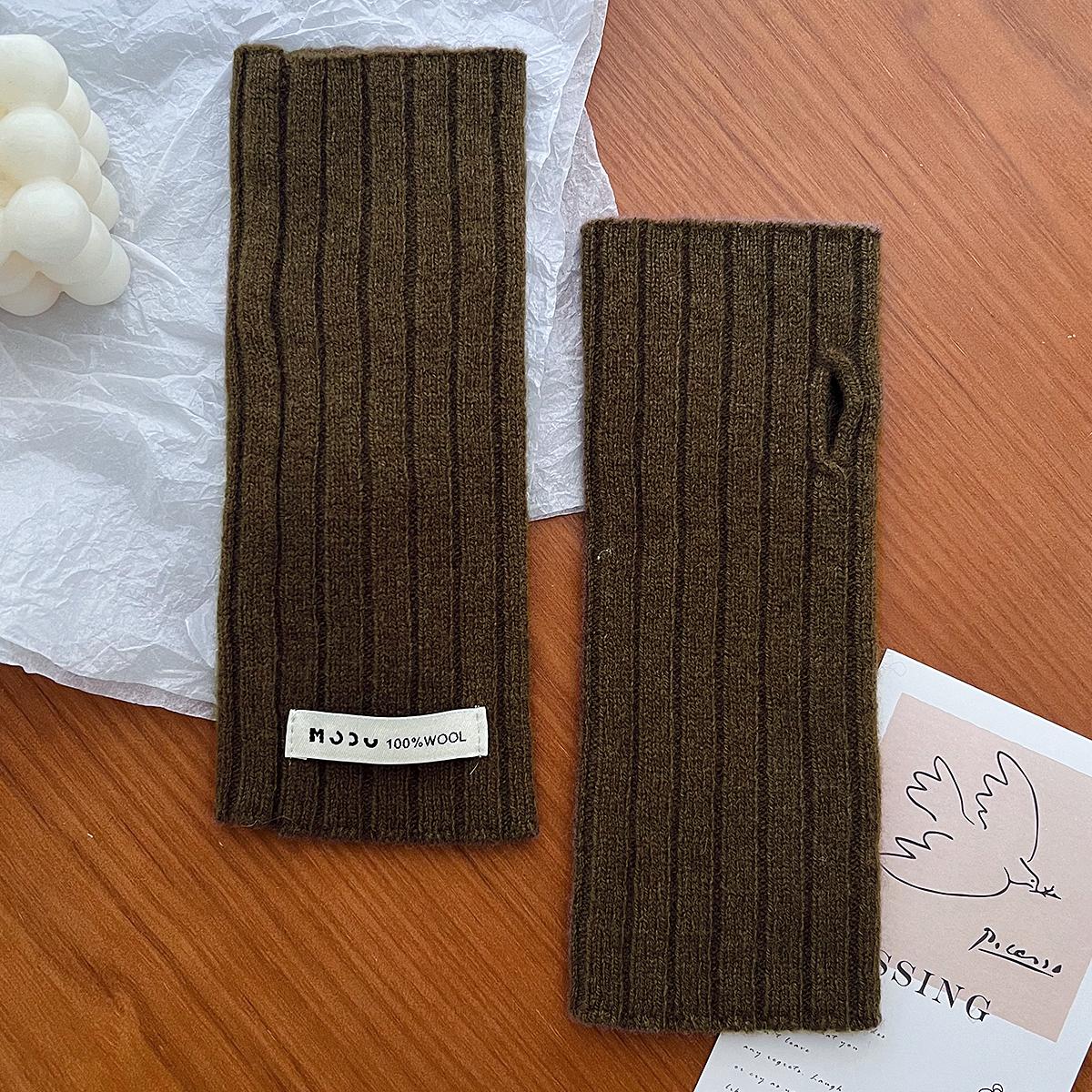 

100% шерсть трикотажные короткие перчатки зимние новые полупальцевые антифриза рукава однотонные универсальные модные one size