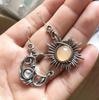 He Cheng Retro Sun and Moon Geometric Asymmetrical Moonstone Earrings