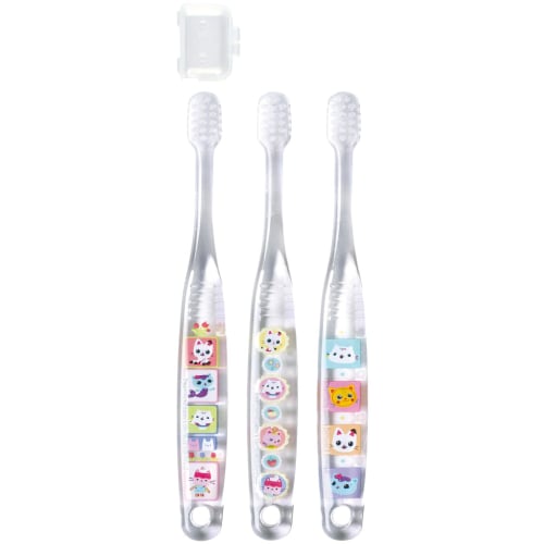 Skater Toothbrushes for Preschoolers, Ages 3-5, Soft Clear, 3-Piece Set, Gabby Dollhouse Design (TBCR5T-A)