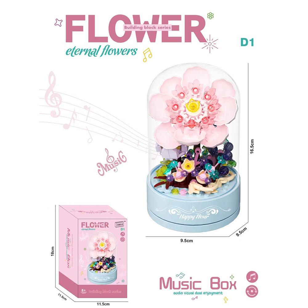 3D Moc Block-Assembled Plastic Flower Carousel Music Box - Sunflower Rose Cake Ferris Wheel Gift For Adults  Girls