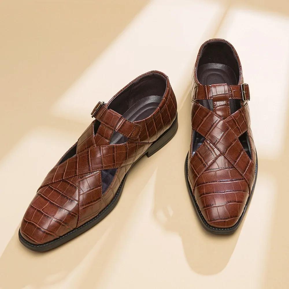 Fashion Men Summer Sandals Baotou Hollow Sandals Roman Shoes Business Casual Leather Shoes Men's Sandal