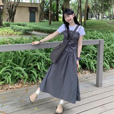 Women's 2024 Summer Sweet Color Block Short Sleeve High Waist Midi Dress Set