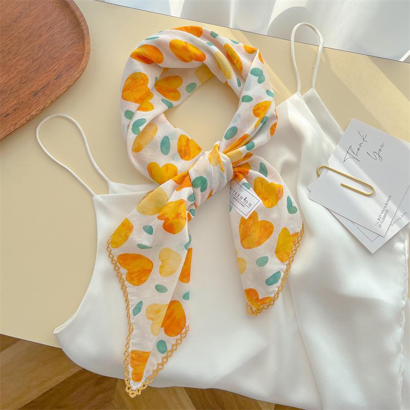 Retro small fresh love literary cotton small square scarf women s decorative scarf headband 70 square scarf silk scarf 68*68cm жёлтый