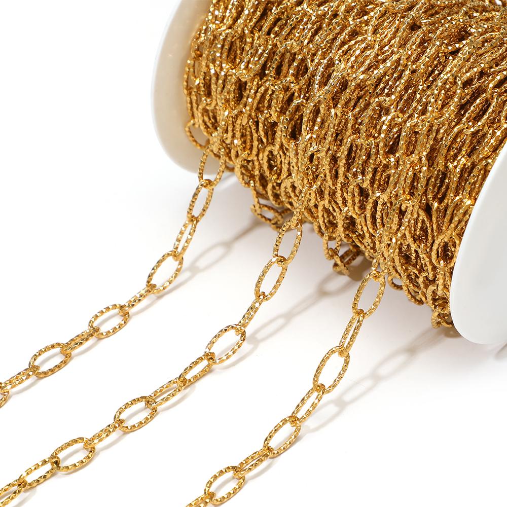 1 Meter Stainless Steel PVD Gold Textrued Cable Chain for DIY Necklace Findings Women Bracelet Jewelry Earrings Making Supplies