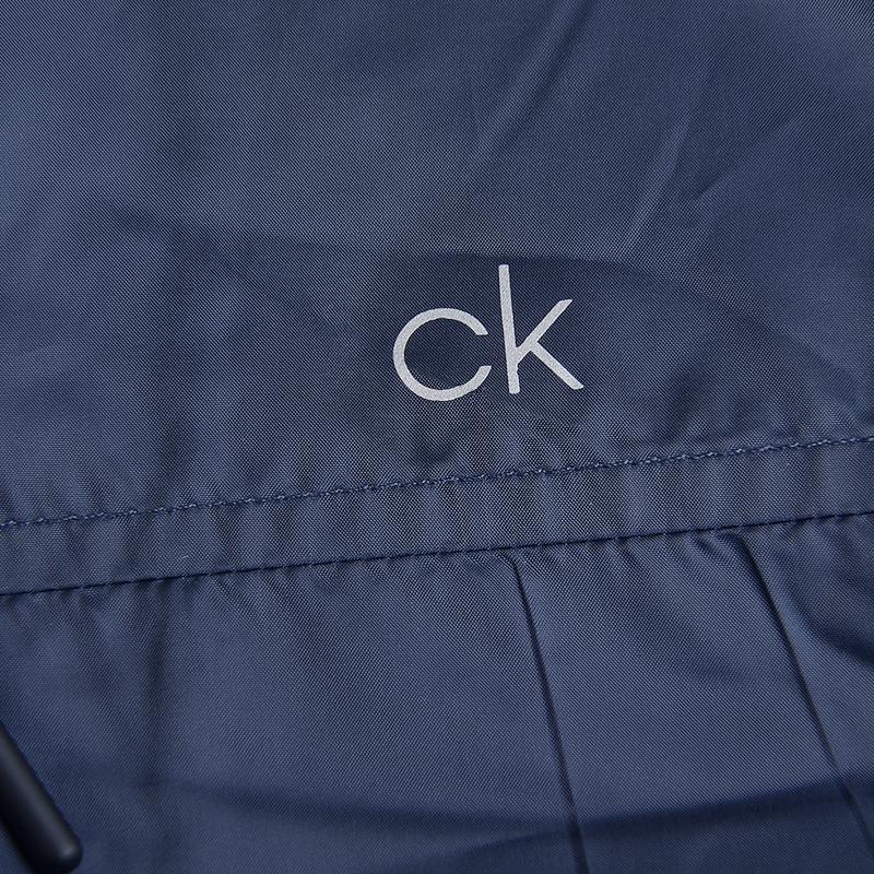CALVIN KLEIN Windproof Waterproof Glossy Drawstring Hooded Logo Patch Zip Jacket Men Navy Blue 1658724-NVY