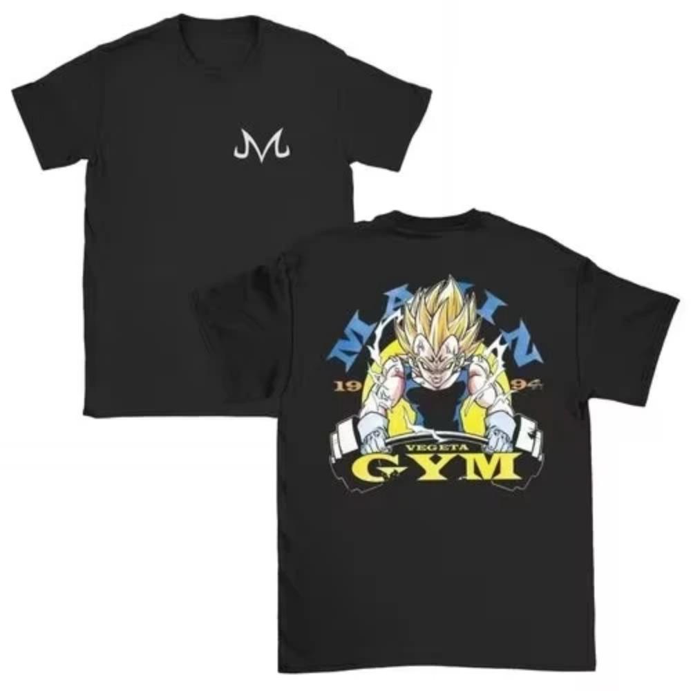 Maglietta estiva da uomo in cotone a maniche corte con scollo tondo e stampa kawaii Majin Buu Gym Ball Z Fitness Anime per genitori