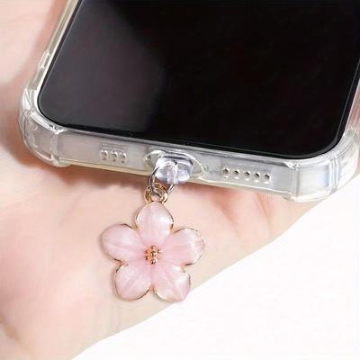 Sakura Flowers Phone Dust Plug Accessories Decoration Hanging Pendant For Iphone For Type-C Charging Port