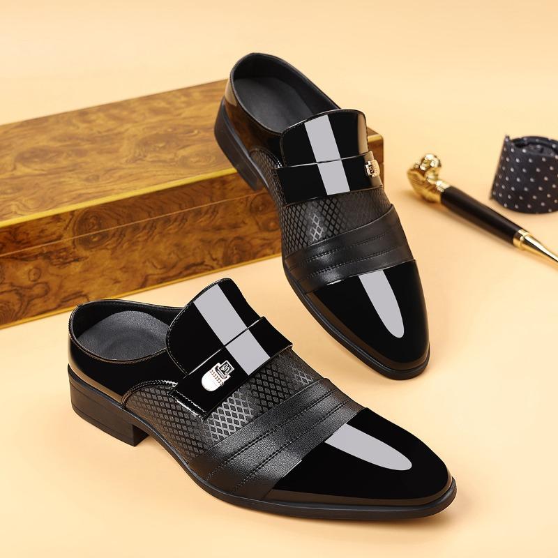 Men Shoes Fashion Baotou Half Slippers High-end Business Dress Leather Shoe Pointe Half Slippers Brock Slipper Moccasins Loafers