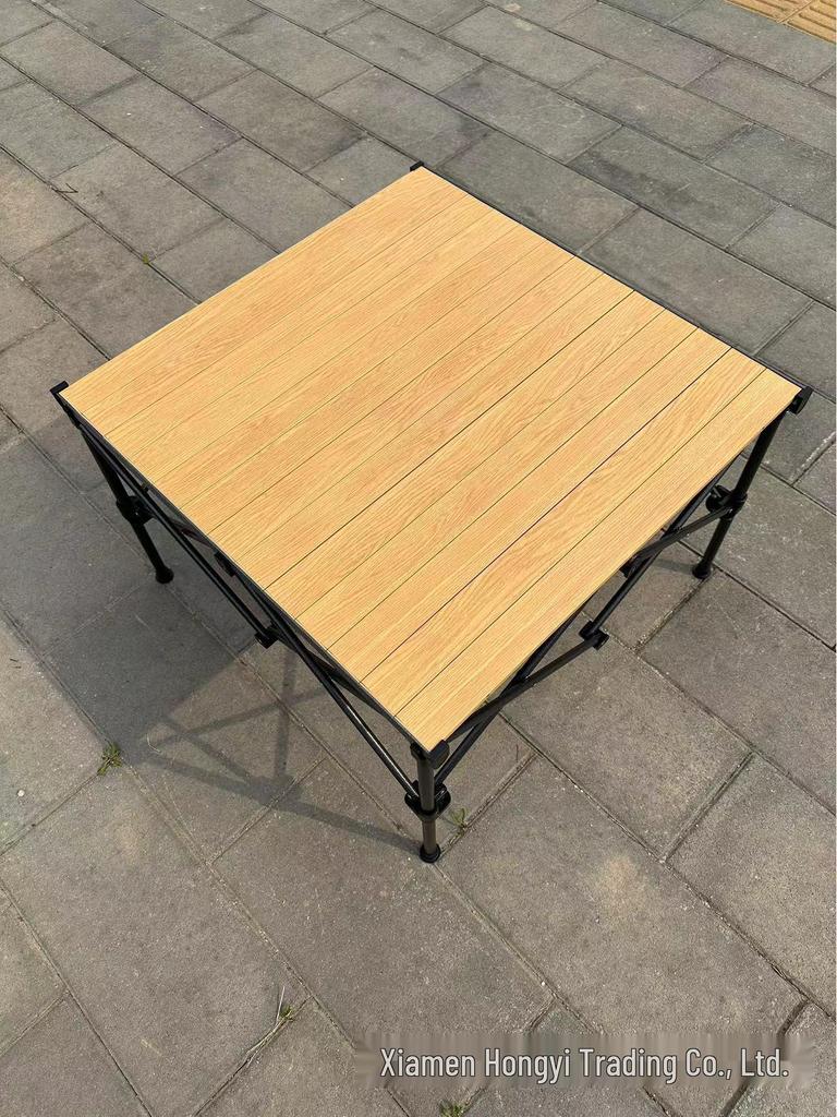 Hongyi Bamboo Pattern Aluminum Folding Table – Outdoor, Adjustable Height for Tea, BBQ, Card Games, Mahjong, Dining.
