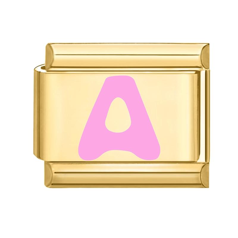 Vintage Y2K Pink 26 English Letters Gold Color Italian Charm Links Fit 9MM Bracelet Stainless Steel Making DIY Christmas Gifts