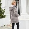 Women’s Hooded Jacket Cotton Padded Light Rain Water Resistant Zipper Closure Windproof Puffer Coats Hidden Side Pockets Winter Long Outwear