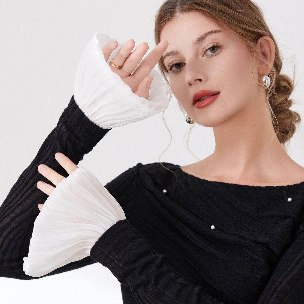 Pleated Elastic Sleeve Cuffs Double Layer False Cuff Sleeve Lace Fake Cuffs Clothing Accessory