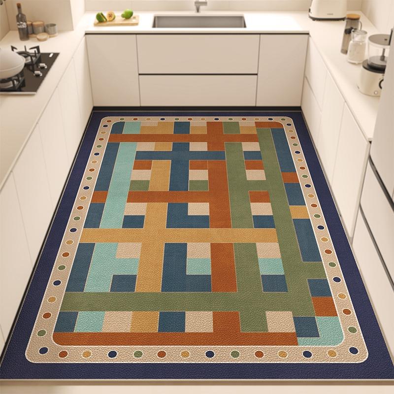 Kitchen Floor Mat Pvc Waterproof Leather Chessboard Pattern Carpet Non-slip Oil-proof Special Mats Large Area Rug Easy To Clean