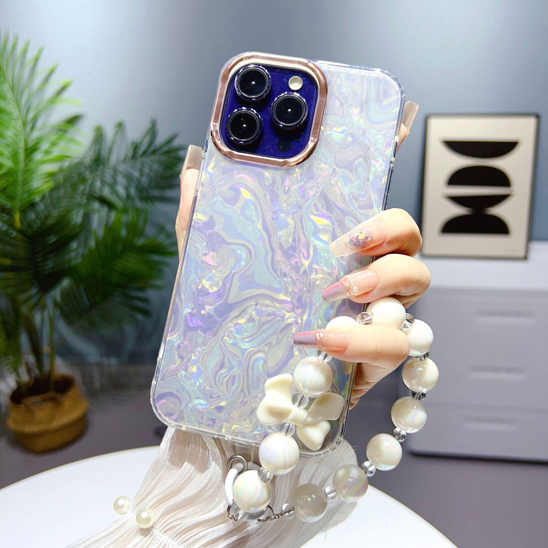 

Suitable for Apple IPhone16 Case, Iphone15Promax, Electroplated Glitter Shell Pattern 14 Band Bracelet iPhone11Promax