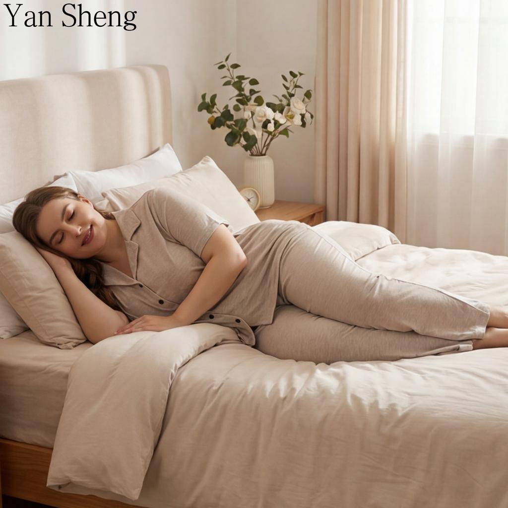 Women Pajama Set Plus Size Cardigan 2‑Piece Loungewear With Built‑In Bra Pad Elegant Soft Sleepwear For Summer Indoor Daily Wear