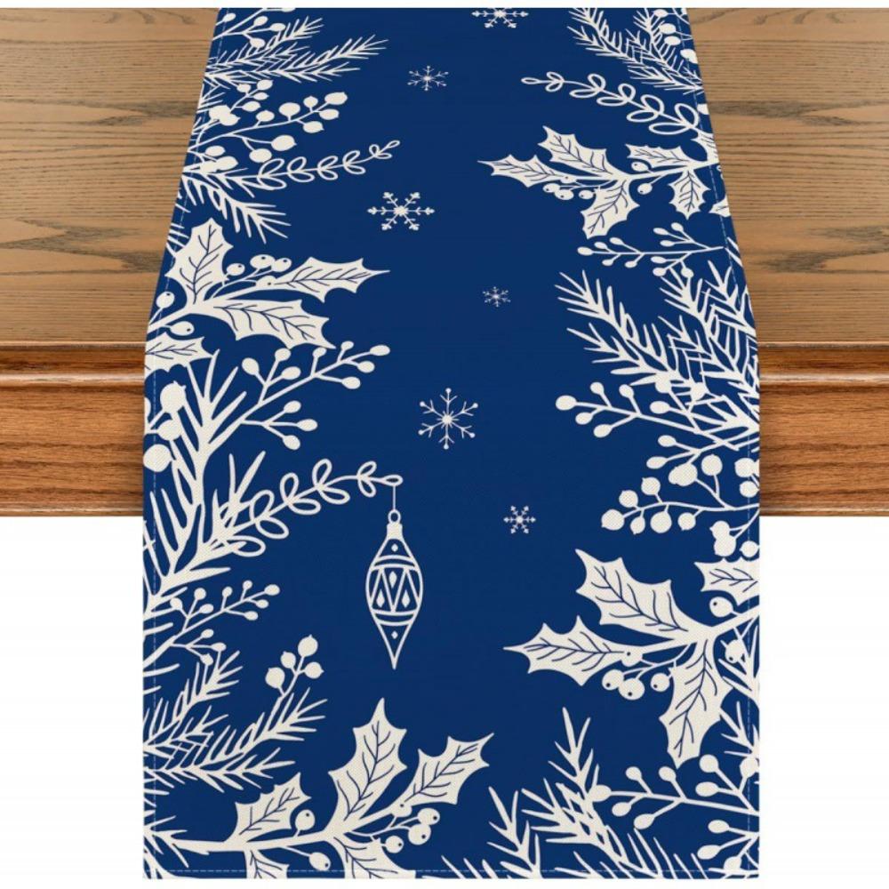 Christmas Snowflake Table Runner Durable Linen Dining Tablecloth Stain Resistant Holiday Decor