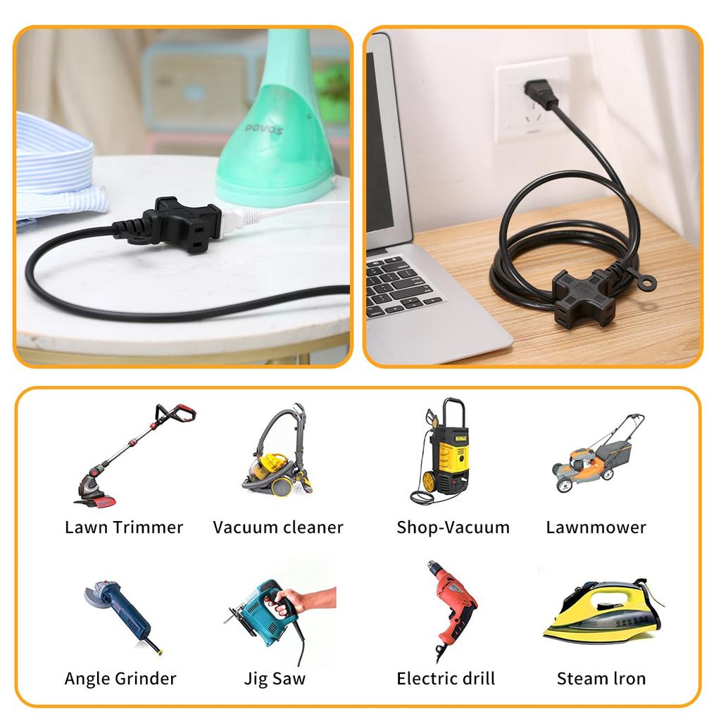 DanYee 10m 3-Outlet Power Cord, Work Extension Cord, 12A125V, 1500W, VCTF Power Cable, IndoorOutdoor, PSE Basic Waterproof, Black (10m)