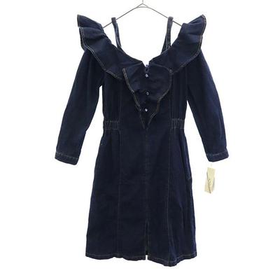 Lily Brown Unused Long Sleeve Frilled Denim One Piece F Navy LWFO181003 Women Used