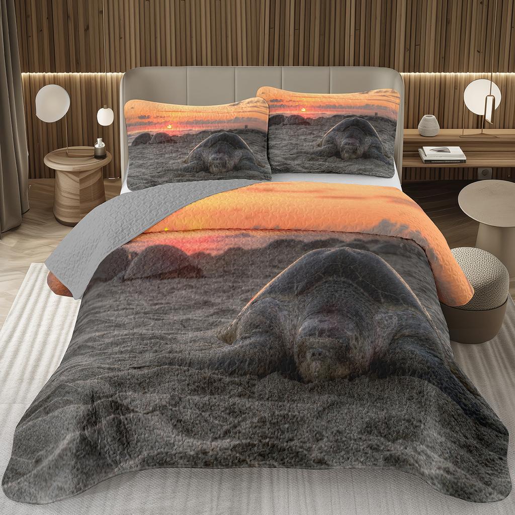 Sea Turtle Bedspread Queen Twin Underwater World Ocean Animal Coverlet Reptile Tortoise Print Quilted Bedding Set for Kids Adult
