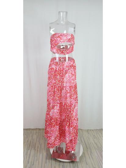 2026 Sommer-Herbst Europäisch-Amerikanisches Blumenmuster Trägerloses High-Waist Langes Rock-Set für Damen