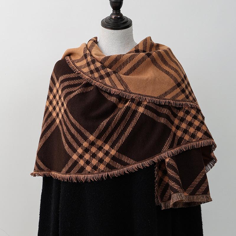 Double sided Plaid Scarf for Women Winter Warm Wool Scarf  Autumn and Winter Korean Style Cashmere Scarf with Atmosphere