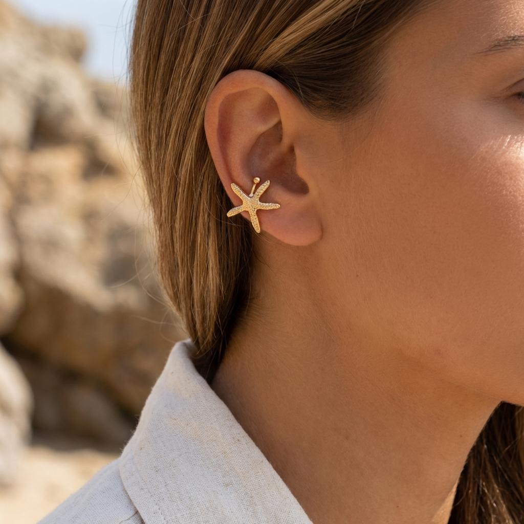 Bohemian Starfish Ear Cuff Wrap Earrings for Women Ocean Non Piercing Ear Bone Clip Summer Beach Party Jewelry Vacation Gift