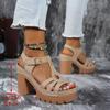 New Ethnic Style Roman Car Line Sandals Summer T-Heels with Casual European and American Thick Heels Women'S High Heels, Women Shoes