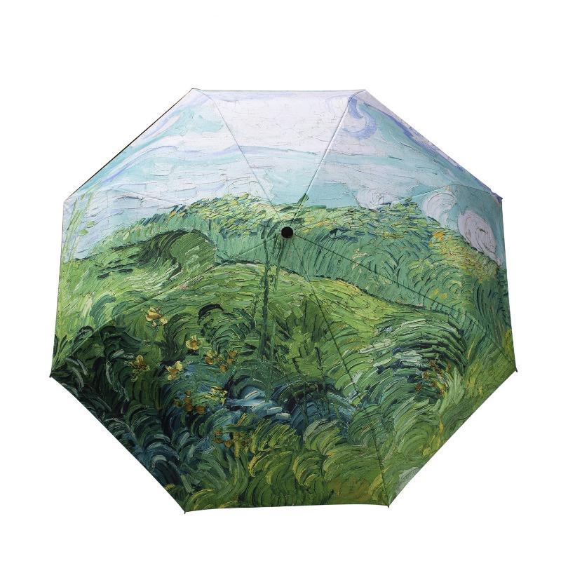 Van Gogh Oil Painting Automatic Umbrella Small Fresh Vinyl Umbrella Oil Painting Automatic Windproof Wind Resistant Sun Folding