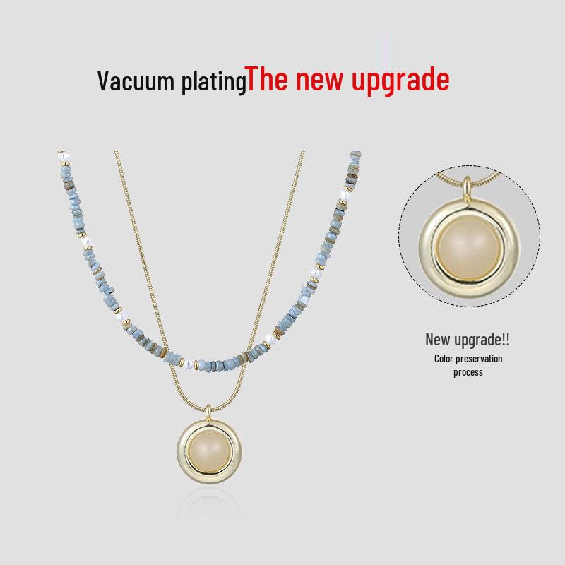 Summer Double-Layered Beaded Necklace for Women - Chic, Lightweight, and Luxurious Stone Clavicle Chain.