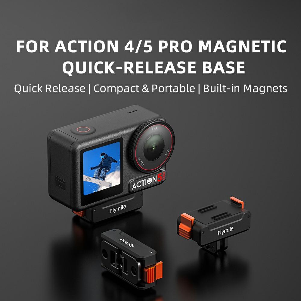 FLYMILE For DJI Osmo Action 5 Pro/Action 4 Magnetic Mount 1/4 Quick Release Base with Dual Expansion Ports