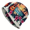 1pc Men's Bohemian Hawaiian Knit Hat with Tropical Palm Tree & Guitar Design, Lightweight Durable for Beach Vacations, Christmas Parties, Luau Events 