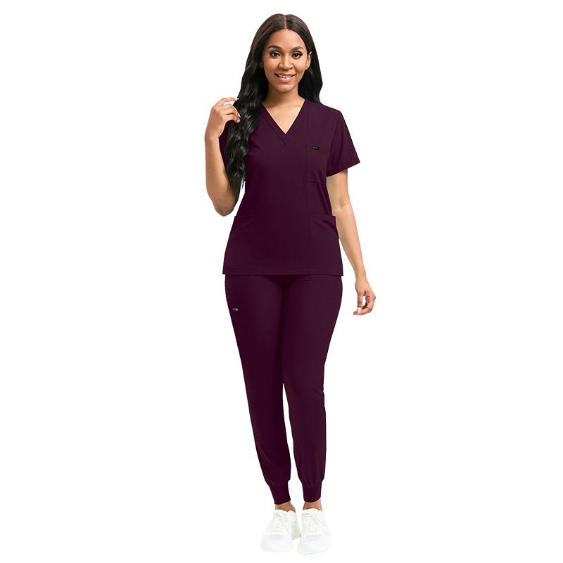 Ensemble Scrubs Stretch Femme Uniformes d'Infirmière Ensemble Scrubs Cliniques Infirmière Médecin Vêtements de Travail Anti-Poussière Haut Scrubs Médicaux + Pantalon Jogger