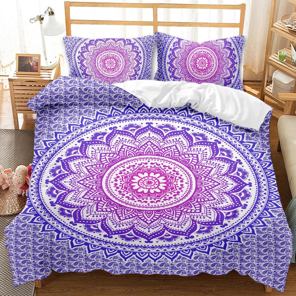 Povlak na přikrývku Bohemian Mandala Queen Size Kravata Spirála Povlak na přikrývku Hippie Boho Povlečení Exotická květinová polyesterová přikrývka