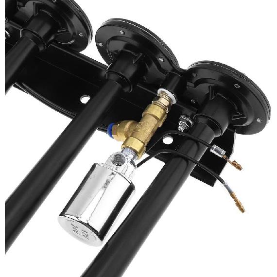 12V / 24V Truck Train Air Horn, 185dB Super Loud Four Trumpet Air Horn for Car Vehicle Truck Train Boat