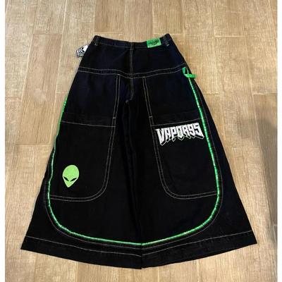 Verwaschene High-Street-Jeans mit amerikanischem Retro-Totenkopf-Print für Damen und Herren, lässige, gerade, lockere und vielseitige Hose mit weitem Bein