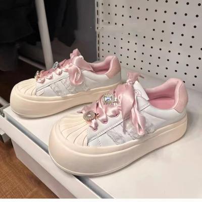 Spring and Summer New Versatile Lace Dirt-resistant Cute Super Soft Thick Sole Sweet Low-heeled Girl Shell Head Board Shoes Women