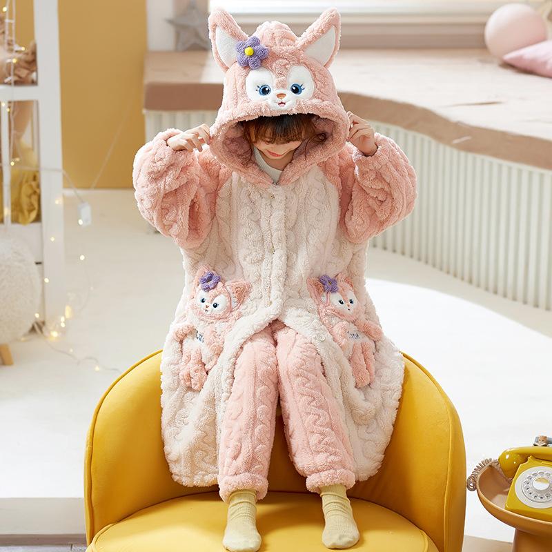 Kids Flannel Pajamas Set Boys Girls Warm Long Sleeve Top And Pants Sleepwear Winter Home Nightwear