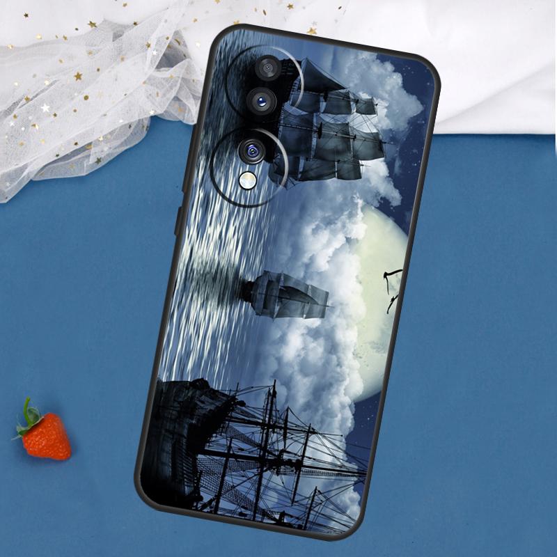Old Ship in Sea Moon Night Case For Honor Magic 7 5 6 Lite 8 Pro 200 400 50 70 90 X8c X8b X9a X9b X9c X9d Win RT Cover