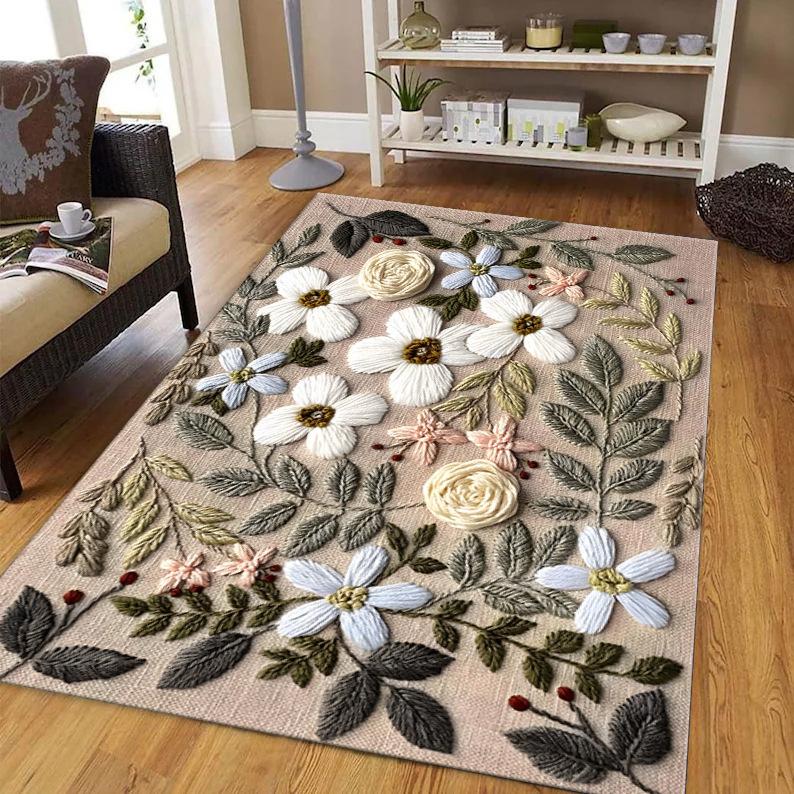 

Handmade Texture Floral Arrangement Crystal Velvet Comfortable Foot Feel Water Absorption Anti Slip Living Room Carpet Doormat 40cmx60cm
