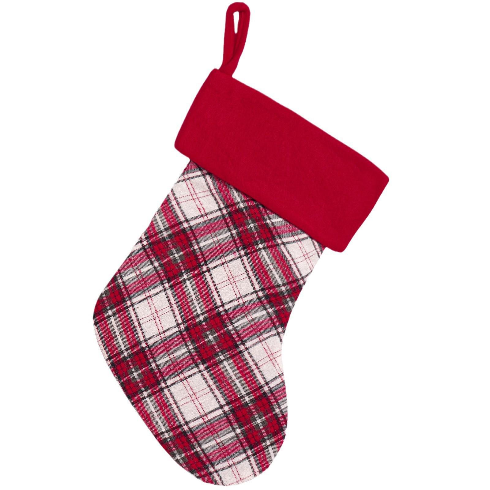 Christmas Red Plaid Stocking and Ornament Gift Bag Decor