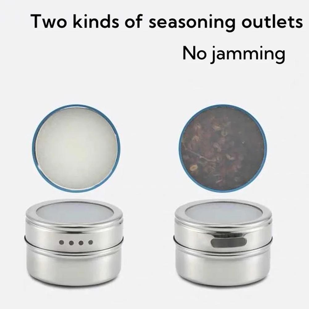 Magnetic Spice Box Mini Round Spice Pepper Jars Visibles Sealing Seasoning Bottle Stainless Steel Spice Containers For Kitchen